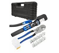 AMZCNC Pince à sertir hydraulique Max.10T avec 9 matrices de 4 à 70 mm² en chrome épais, poignée isolée, corps en acier, idéal pour terminer des cosses en cuivre/aluminium (10T (4-70 mm²) + coupe)