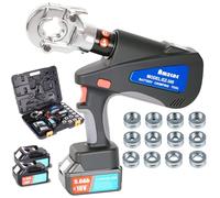 AMZCNC Pince à sertir hydraulique rechargeable, 2 batteries au lithium 18 V, 16-300 mm², 11 poinçons, pince à sertir