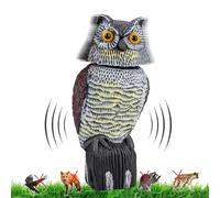 AMZCOM Hibou Effaroucheur Oiseaux, épouvantail à Pigeon sur Le Balcon, Hibou Decoration Exterieur Naturel et Réaliste Chouette Leurre avec Tête Rotative 360° et Son pour Arbre, Jardin, Piscine, Toit