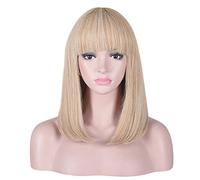 AMZCOS Perruque courte et raide avec frange - Cheveux synthétiques naturels résistants à la chaleur - 38,1 cm