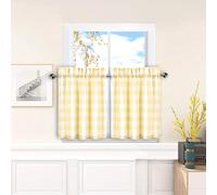 Amzdecor Lot de 2 rideaux courts à carreaux de buffle pour cuisine, rideaux de fenêtre courts et teints en fil épais avec passe-tringle pour cuisine, café, salle de bain, 71,1 x 91,4 cm (l x L), jaune