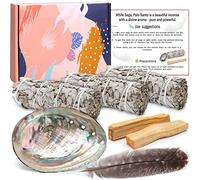 Amzeeniu 3 Paquets de Sauge Blanche + 2 Palo Santo Coquillage d'ormeau - Purification Élimine Les Énergies Négatives Encens Naturel à bruler Anti Stress méditation Bois de rituels
