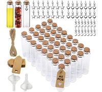 Amzeeniu 40pcs Petite Fiole en Verre avec Bouchon 20ml mariage Mini flacon 22 x 80mm Contenant Dragées Verre Bouteille,Pendentif métal,Carte,Entonnoir,ficelle