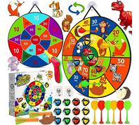 Amzeeniu Jeu de Fléchettes pour Enfants,66 cm Double Face Jouets de Sport Sûr Enfants de Fléchettes avec 12 Balles collantes,6 Fléchettes,1 Pistolet et 2 Crochets Jouets Cadeaux pour garçons Filles