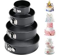 Amzeeniu Moule à Charnière,Set de 4 12/18/22/26 cm, Rond Professionnel et Utensiles de Cuisson,Fond Amovible Anti-adhésif Leakproof Réglable L'ensemble, Gâteau,Pizzas et QuichesAcier au Carbone