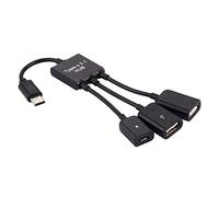 Amzer Type C hub USB 3.1 C mâle vers 2 Ports USB Femelle et 1 Micro USB Femelle OTG Câble répartiteur, 17,8 cm - Noir
