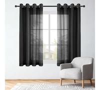 AMZERO Rideaux Voilage Transparent 240 x 240 cm Bloquer Soleil Anti UV Voilage à Oeillet Rideau Effet Moderne Balcon Placard, Noir