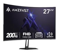 Amzfast Moniteur de jeu incurvé 27 po 200 Hz, écran d'ordinateur FHD 1080p avec haut-parleurs intégrés, MPRT 1 ms avec panneau VA rapide | 130 % sRGB, 3000:1 1500R