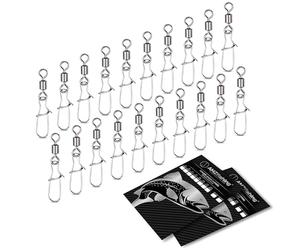 AMZfishing 20x Émerillons de pêche avec Fast-Lock | Agrafe émerillon pêche | Assortiment d'émerillons | Set d'émerillons | Émerillons de pêche | Émerillons pêche | Kit d'émerillons de pêche (40, 12)