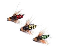 AMZfishing Nouveauté 2025 Nymphes de mouches bioniques attachées à la main | Imitation mouche | Nymphe artificielle | Truite Nymphe à tête dorée | Pêche à la mouche