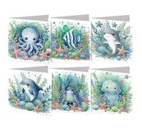 AMZGSHOP Lot de 6 cartes de vœux créatives avec peinture diamant DIY avec enveloppes, mosaïque faites à la main, cartes postales créatives uniques pour anniversaire et Noël