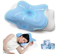AmzHandler Oreiller Ergonomique Cervical,Oreiller Mémoire Forme pour Soutien de la Nuquer,Coussin Orthopédique Soulagement des Douleurs,Respirant,Idéal pour Dormir sur Le Côté, Dos et Ventr, Bleu