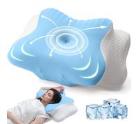 AmzHandler Oreiller Ergonomique Cervical,Oreiller Mémoire Forme pour Soutien de la Nuquer,Coussin Orthopédique Soulagement des Douleurs,Respirant,Idéal pour Dormir sur Le Côté, Dos et Ventr, (Bleu)