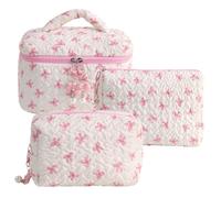 Amzlord 3 pcs Marip Makup Sac de capacité Sac cosmétique rembourré en Coton Bowknot Sac de Rangement matelassé imprimé