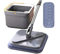 AMZLORD Spin Square Mop M16 Self Wash Spin Mop M16 Spin Mop et Seau Ensemble 360 degrés Rotatif réglable Nettoyage carré Spin Mop Lazy Squeeze Mop avec Seau autonettoyant