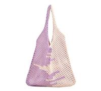 AMZLORD Women Knitted Mesh Shoulder Bag Large Capacity Beach Tote Bag | Women knitted mesh shoulder bag with large capacity beach tote. Knit fabric, chic color-block design, versatile for shopping