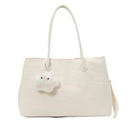 AMZLORD Women Large Top Handle Handbag Nylon Tote Bags with Pendant | Solid Color Leisure Y2k Casual Shoulder Bag for Travel Work Shopping and Outdoor Outings
