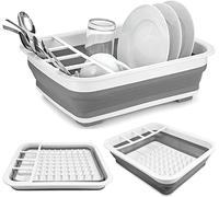 AMZMUKAUP 1 Pièces Égouttoir à Vaisselle Pliable, Egouttoir Vaisselle Cuisine Pliable avec égouttoir pour évier Organiseur de Vaisselle, Plateau de Rangement pour Cuisine, Camping (Gris)