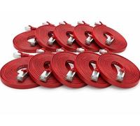 Amznet 10x 0.5m Câble LAN CAT 7 U/FTP Câble réseau plat Rouge | Câble de raccordement Ethernet RJ45 en cuivre, câble brut 600 Hz, jusqu'à 10 Gbit/s, connecteurs Cat 6A