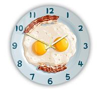 AMZOC 30 Cm Pendule Murale De Oeufs Brouillés avec Bacon sur Une Assiette Petit Déjeuner Horloge Murale pour La Maison Cuisine Salle À Manger Journée Ensoleillée Smiley Visage Montre Murale