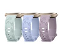 Amzpas 3 Pièces Bracelet Compatible avec Versa 4 / Versa 3, Colorée Fleur Gravée Bracelet pour Sense 2 / Sense, Mint+Bleu+Violet