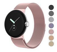 Amzpas Bracelet en métal compatible avec Google Pixel Watch pour homme et femme, boucle en maille d'acier inoxydable réglable pour Google Pixel Watch 2022 (rose rose)