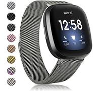 Amzpas Bracelets compatibles avec Fitbit Versa 3/4 Fitbit Sense/Sense 2, bracelet magnétique réglable en maille d'acier inoxydable respirant, pour Fitbit Versa 3/4, Fitbit Sense/Sense 2, pour homme et femme (gris foncé, taille S)