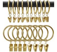 Amzseven Lot de 100 anneaux de rideaux en métal avec clips, clips de draperie, crochets décoratifs pour tringle à rideau avec œillets de 3,8 cm de diamètre intérieur, antirouille couleur or