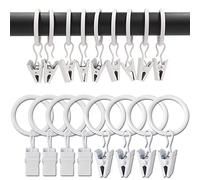 AMZSEVEN Lot de 100 anneaux de rideaux en métal avec des pinces, 2,5 cm de diamètre intérieur pour tringle à rideaux de 1,5 cm de diamètre, blanc