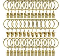AMZSEVEN Lot de 40 anneaux de rideaux avec clips, anneaux à pinces à draperie, cintres de rideaux de 3,2 cm de diamètre intérieur, s'adapte jusqu'à 1 tringle, doré
