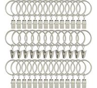 AMZSEVEN Lot de 40 anneaux de rideaux avec clips, clips de rideaux avec anneaux, anneaux de rideaux de 3,2 cm de diamètre intérieur, s'adapte à une tringle à rideaux jusqu'à 2,5 cm, argent mat
