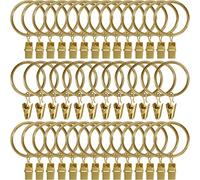 Amzseven Lot de 40 Anneaux de Rideaux en métal avec Clips, Clips de draperie, Crochets décoratifs pour Tringle à Rideau avec œillets de 3,8 cm de diamètre intérieur, antirouille plaqué Or