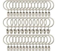 Amzseven Lot de 40 anneaux de rideaux en métal avec clips, clips de draperie, crochets décoratifs pour tringle à rideau avec œillets de 3,8 cm de diamètre intérieur, antirouille couleur argent