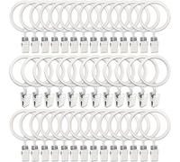 AMZSEVEN Lot de 40 Anneaux de Rideaux en métal avec Clips, Crochets décoratifs pour Tringle à Rideaux, œillets de 3,8 cm de diamètre intérieur, antirouille Blanc