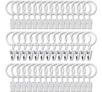 AMZSEVEN Lot de 44 anneaux de rideau en métal avec clips, anneaux de fixation pour rideaux résistants, barre de tension décorative pour fenêtre, diamètre intérieur de 2,5 cm, blanc rouille