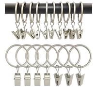 AMZSEVEN Lot de 90 anneaux de rideaux avec clips, clips de rideaux avec anneaux, anneaux de rideaux de 3,2 cm de diamètre intérieur, s'adapte à une tringle à rideaux jusqu'à 2,5 cm, argent mat