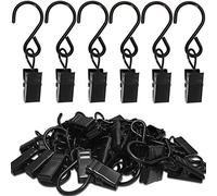 AMZSEVEN Stainless Steel S Hooks Curtain Clips, 50 Pack Hanging Party Lights Clips Hangers Gutter Photo, Art Craft Display, 2.4 inch Long, Black