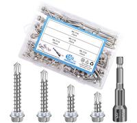 AMZSKU Lot de 101 vis auto-taraudeuses à tôle trapézoïdale 6,3 x 19 25 36 45 mm Vis à tête hexagonale avec rondelle d'étanchéité en acier inoxydable