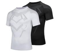 AMZSPORT Chemise de Compression à Manches Courtes pour Hommes T-Shirt de Course Respirant, Pack 2: Noir Blanc, XXL