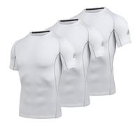 AMZSPORT Chemise de Compression à Manches Courtes pour Hommes T-Shirts à Séchage Rapide pour Sport et Course à Pied Top de Base, 3 Paquet, Blanc XXL