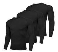 AMZSPORT Chemise de Compression à Manches Longues pour Hommes T-Shirt de Course Respirant, Paquet de 3 : Noir S
