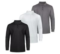 AMZSPORT Lot de 3 Polos Homme Respirant Manches Longues Chemise de Golf Sport Décontractée à 3 Boutons pour Travail et Extérieur,NoirGrisBlanc L