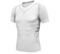AMZSPORT Maillot Compression à Manches Courtes pour Homme Sports Séchage Rapide Baselayer Haut Blanc Size L
