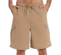 AMZSPORT Short Homme Bermuda Cargo Décontracté Shorts Léger et à Séchage Rapide 5 Poches Ceinture éLastique pour Activités de Plein air, Loisirs et Cyclisme,Kaki XL