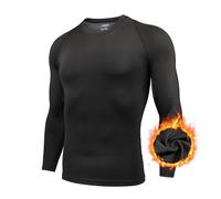 AMZSPORT T-Shirt Manches Longues Respirant à Compression Thermique pour Hommes Couche de Base pour Les Sports d'hiver Gymnase Course à Pied Cyclisme, Noir, XXL