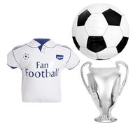 AMZSystems Lot de 3 ballons de football en papier blanc style Real Madrid, 68 cm, ballon de 60 cm et coupe de 80 cm, décoration de fête d'anniversaire pour enfants, adultes, événements sportifs et