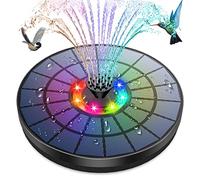AMZtime LED Fontaine Solaire Extérieur 5.5W avec Lumières Colorées LED et Batterie et 7 Buses Pompe Solaire Fontaine, pour Bassin Bain d'oiseaux Jardin