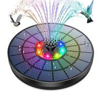 AMZtime LED Fontaine Solaire Extérieur 5.5W avec Lumières Colorées LED et Batterie et 7 Buses Pompe,pour Bassin Bain d'oiseaux