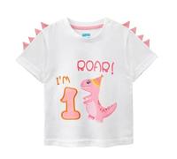AMZTM 1er d'anniversaire Dinosaure T-Shirt Bébé Fille Fête Manche Courtes Cadeau 1ème Birthday Blanc impriméT Shirt 100% Coton Hauts