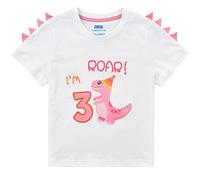 AMZTM 3 Ans d'anniversaire Fille T-Shirt Bébé - Dinosaure Fête Manches Courtes Cadeau Blanc Brodé Enfant T Shirt 100% Coton Graphique de Broderie Hauts
